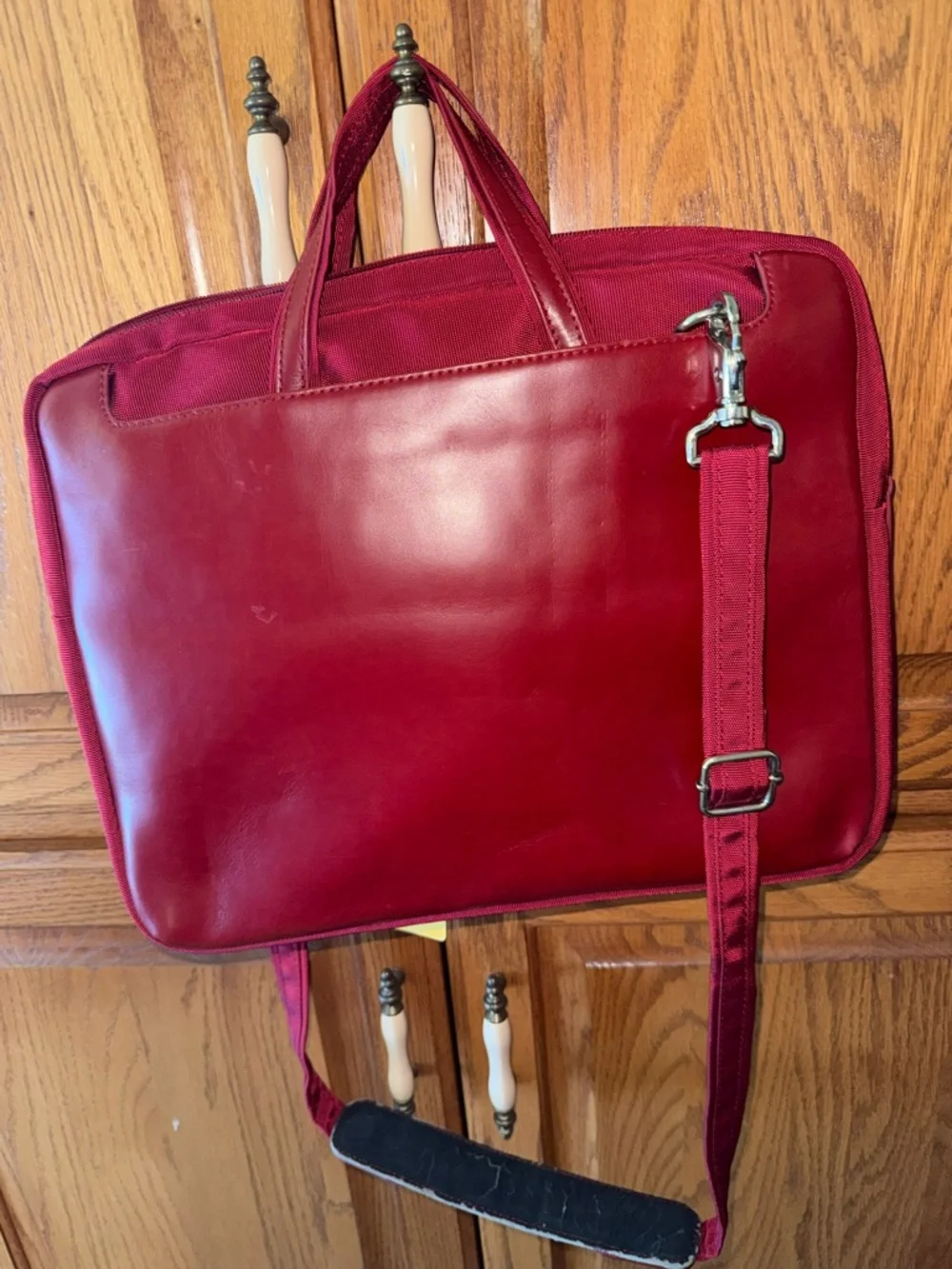 Red Leather Laptop Briefcase - Computer Case